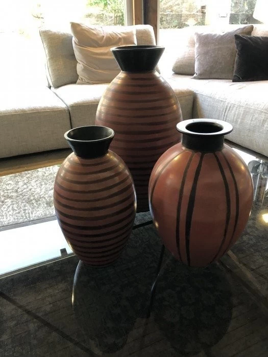 Vaso Produzione Artigianale set 3 vasi color terracotta e nero