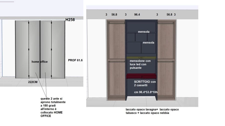 Armadio battente Pianca AMALFI con HOME OFFICE