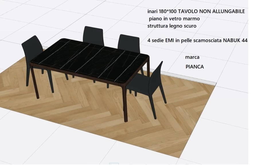 Tavolo rettangolare Pianca tavolo INARI con 4 sedie  EMI