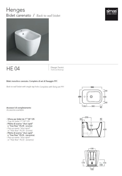 SCHEDA TECNICA BIDET