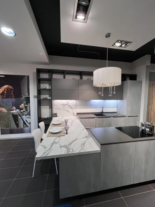 Cucina con penisola Scavolini Mood Concrete Brooklyn