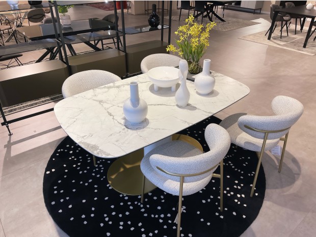 Tavolo rotondo DANIEL MARMO BIANCO piano in ceramica effetto marmo bianco  opaco