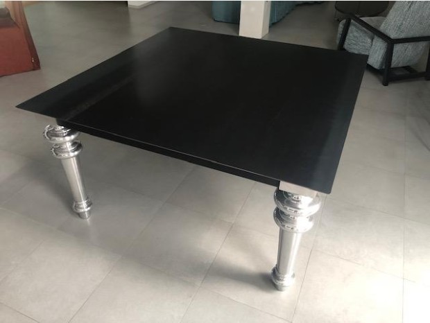 Tavolino gambe metallo nero e piano in rovere massello 50 cm BASTID  (Natural)